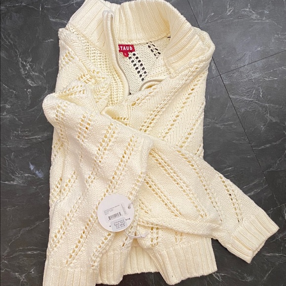 Staud Ivory Hampton Half Zip Cropped Sweater NWT XL Cotton Knit - Picture 10 of 10